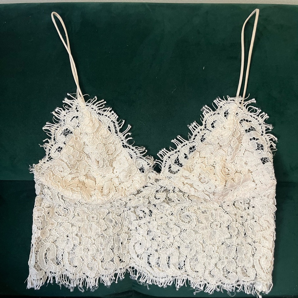 Cream Lace Embroidered Cami Crop Top